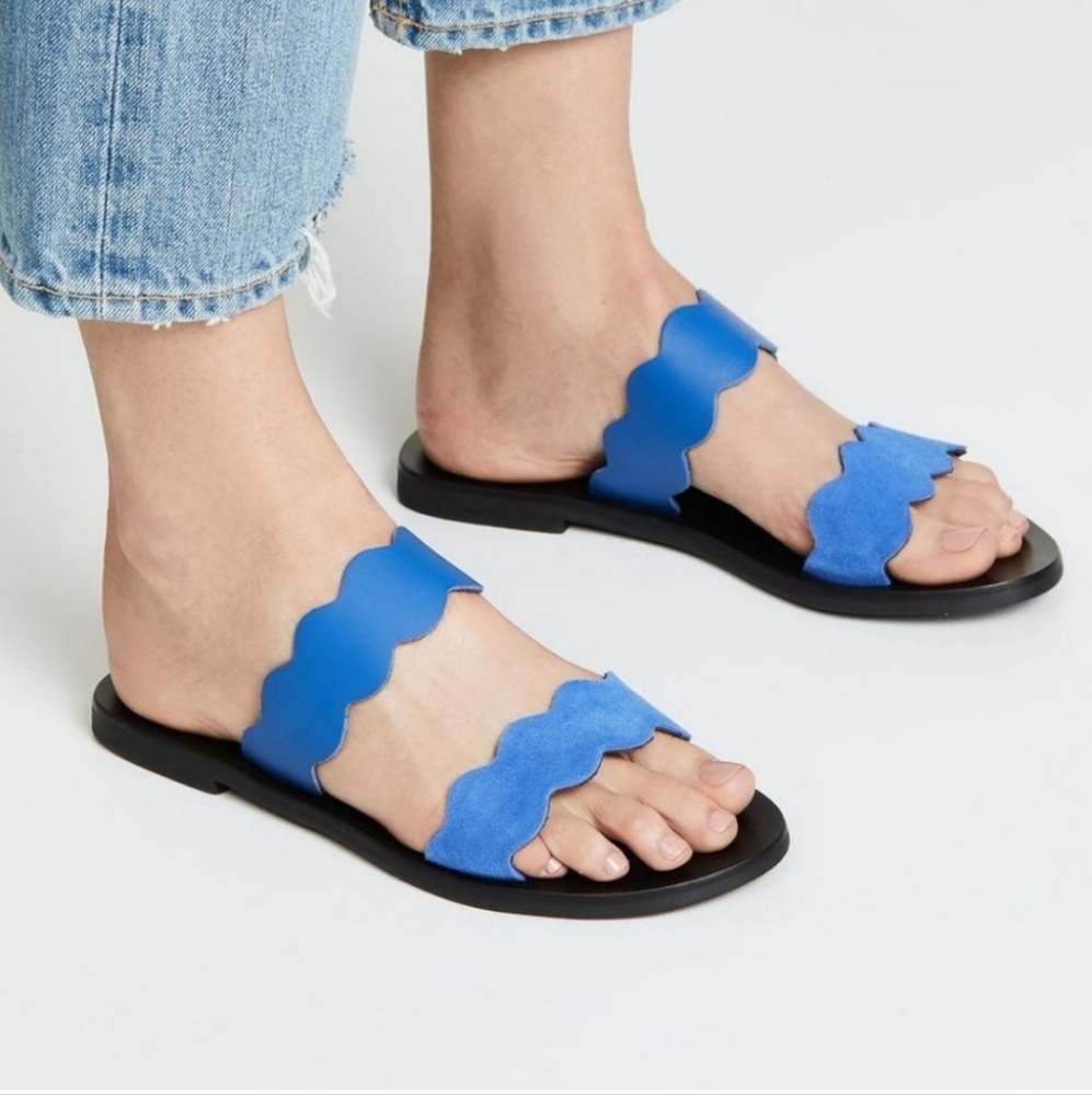 Sol Sana Leather Suede Slide Sandals Blue Wave 39/9